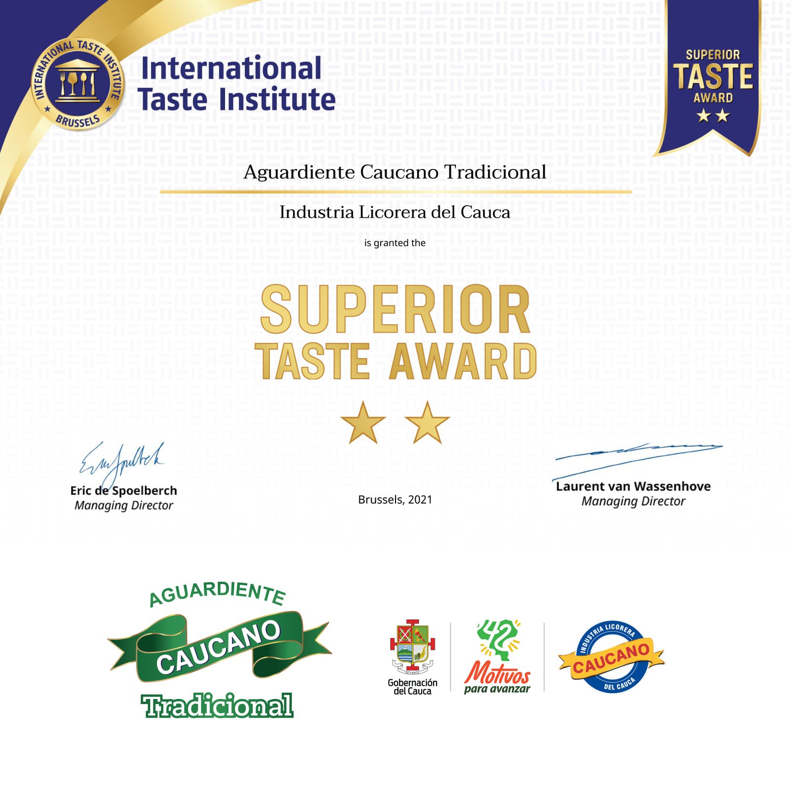 Industria de Licores del Cauca Tasted Award193718768_4108283622587197_7582642026654043185_n