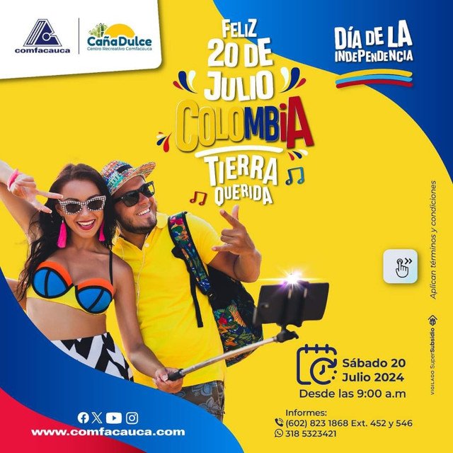 Celebra la Independencia de Colombia en el Centro Recreativo Caña Dulce en Santander de Quilichao el 20 de Julio