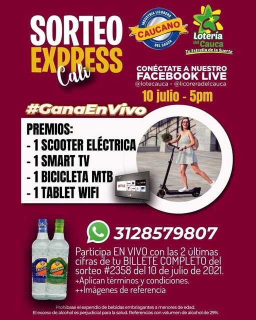 Sorteo express de la lotería del Cauca