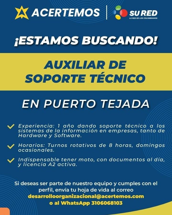 ACERTEMOS TIENE VACANTES PARA LOS SIGUIENTES CARGOS EN SANTANDER DE QUILICHAO Y PUERTO TEJADA1