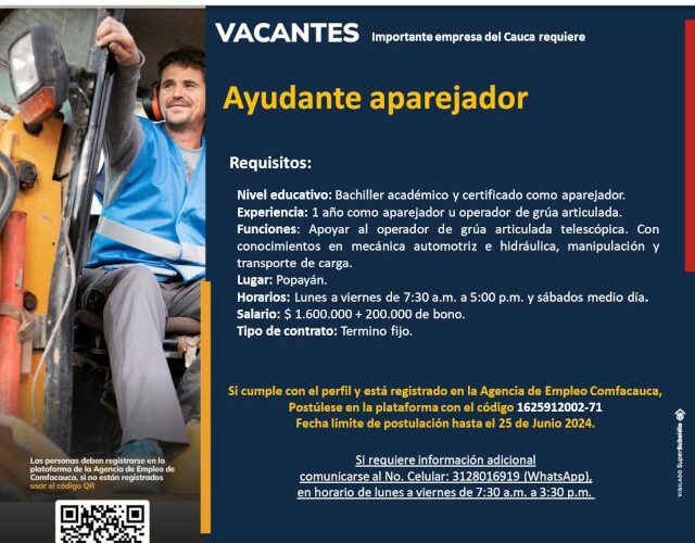 Únete a Nuestro Equipo como Ayudante Aparejador en Popayán