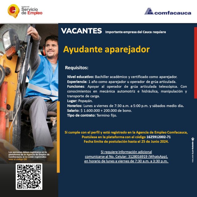 Agencia de Empleo Comfacauca - Vacante Ayudante aparejador