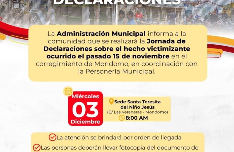 🚨 Ruta de Reparación: Anuncian Jornada de Declaraciones en Mondomo para Familias Afectadas por Hechos de Violencia