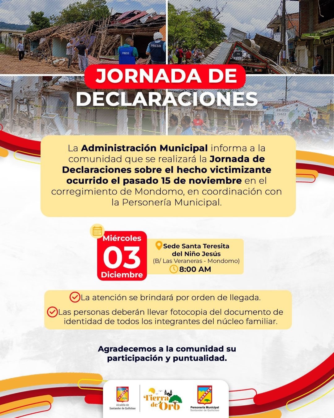 Anuncian Jornada de Declaraciones en Mondomo para Familias Afectadas por Hechos de Violencia