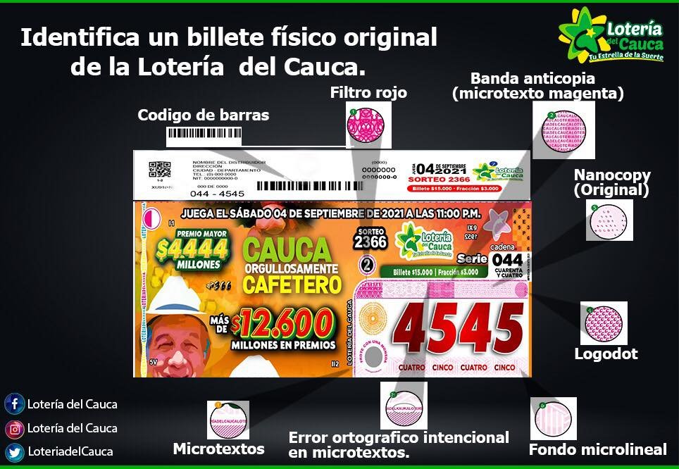 Aprende a reconocer las marcas de seguridad de nuestros billetes de la Lotería del Cauca
