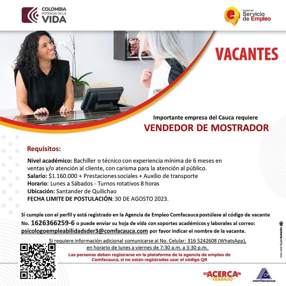 Atención a ésta convocatoria laboral y vacantes disponibles - Comfacauca1