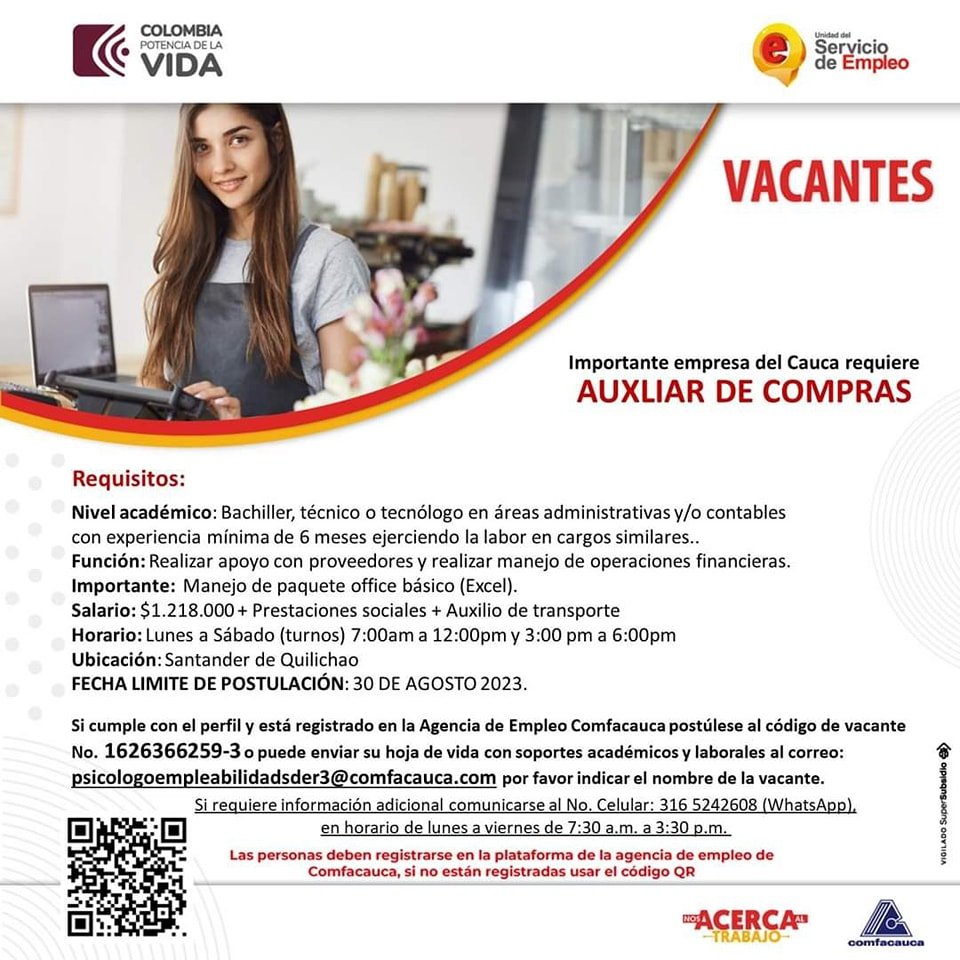 Atención a ésta convocatoria laboral y vacantes disponibles - Comfacauca4