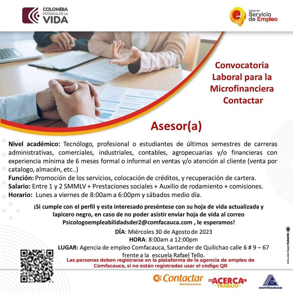 Atención a ésta convocatoria laboral y vacantes disponibles - Comfacauca6