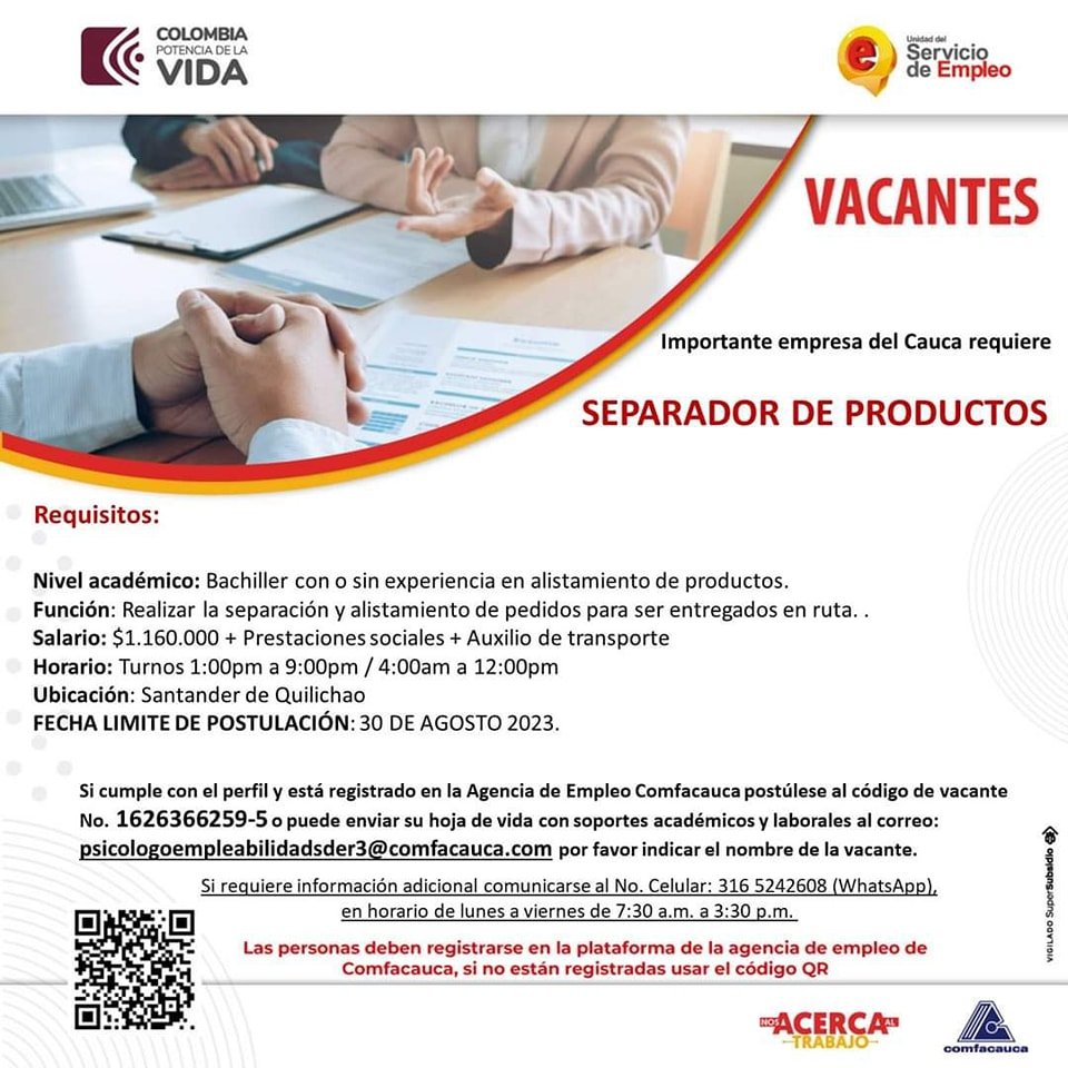 Atención a ésta convocatoria laboral y vacantes disponibles - Comfacauca7