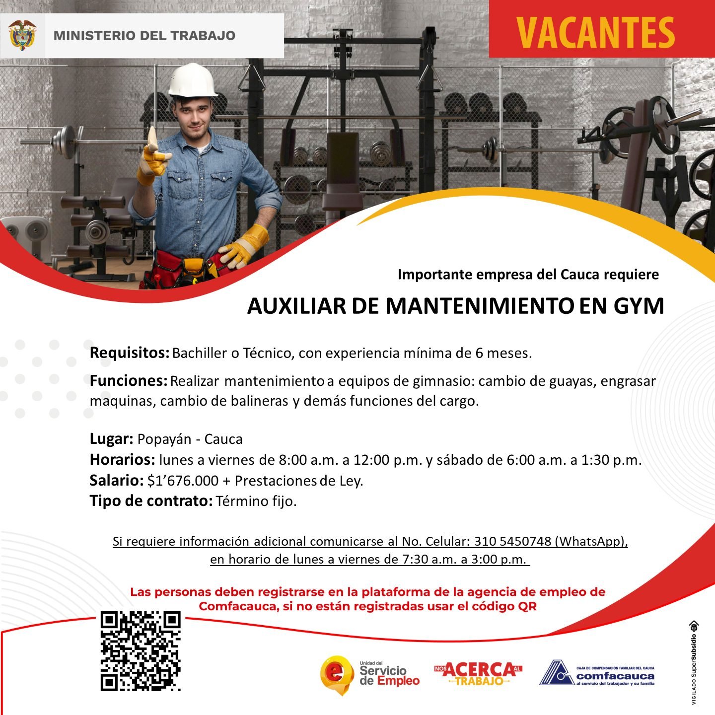 Atención a ésta vacante - Agencia de Empleo Comfacauca-