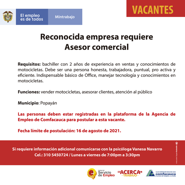 Atención a estas vacantes - Comfacauca - 0806
