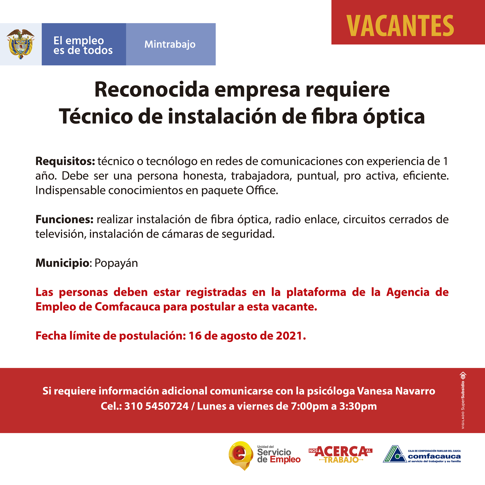Atención a estas vacantes - Comfacauca - 08061