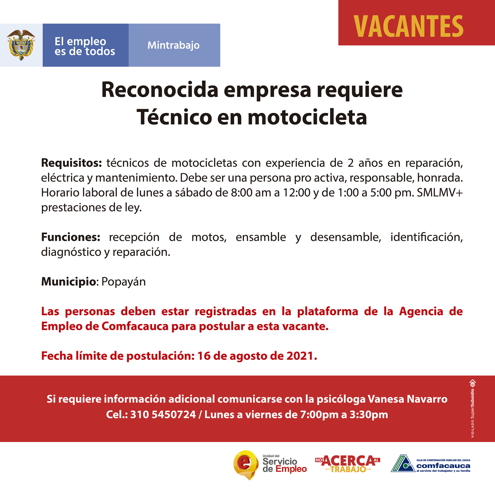 Atención a estas vacantes - Comfacauca - 08062