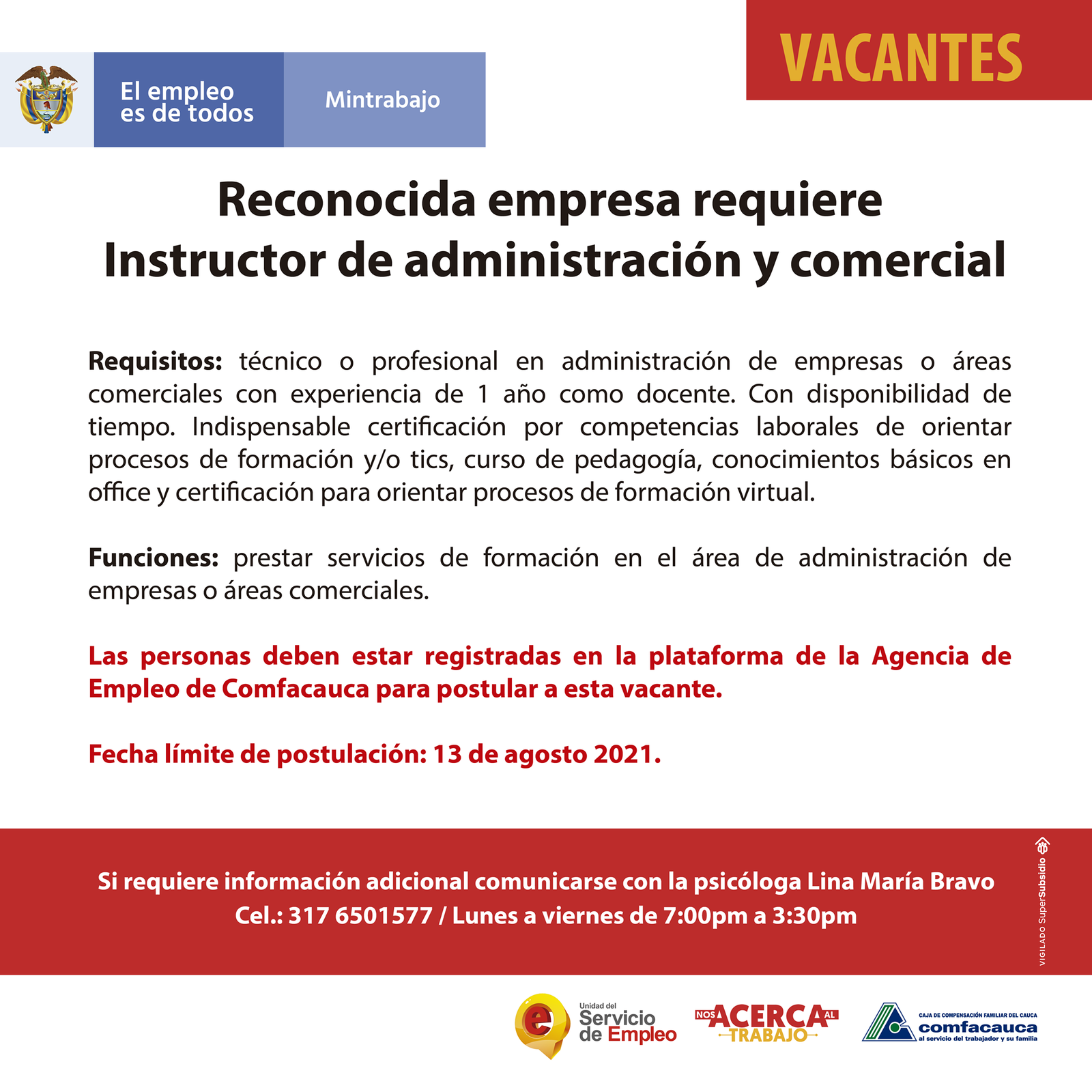 Atención a estas vacantes - Comfacauca - 08063