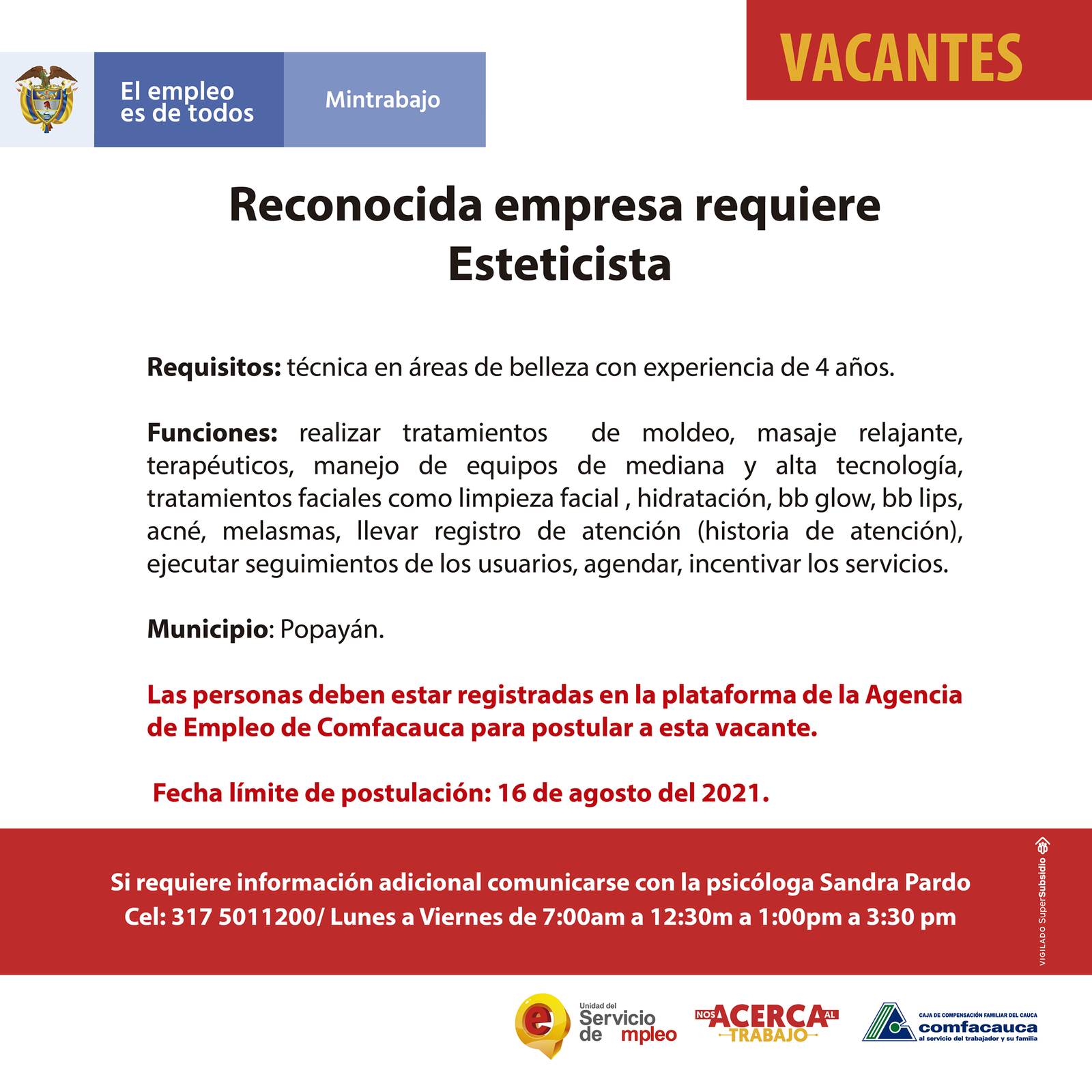 Atención a estas vacantes - Comfacauca - 08091
