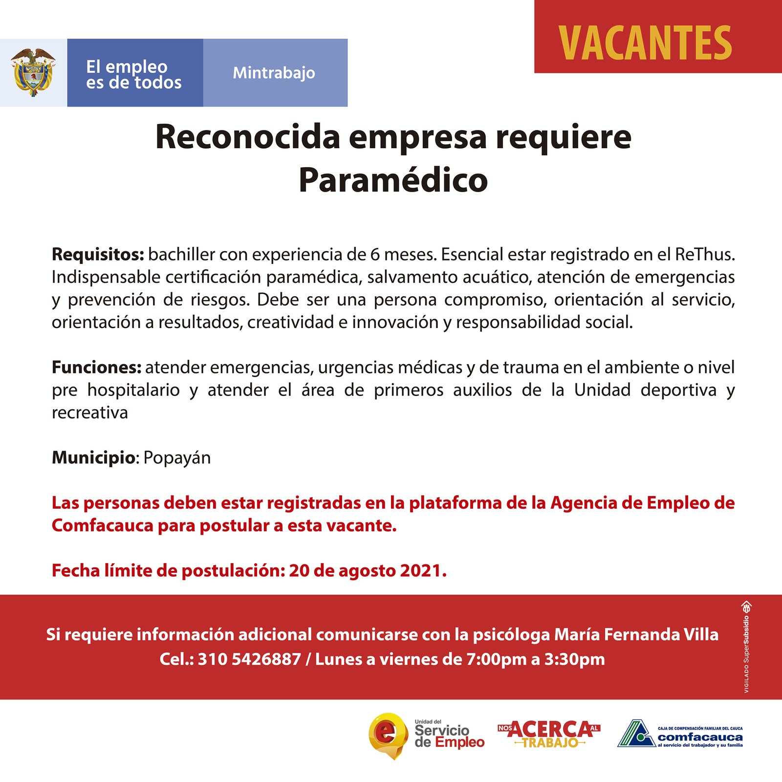 Atención a estas vacantes - Comfacauca - 08092