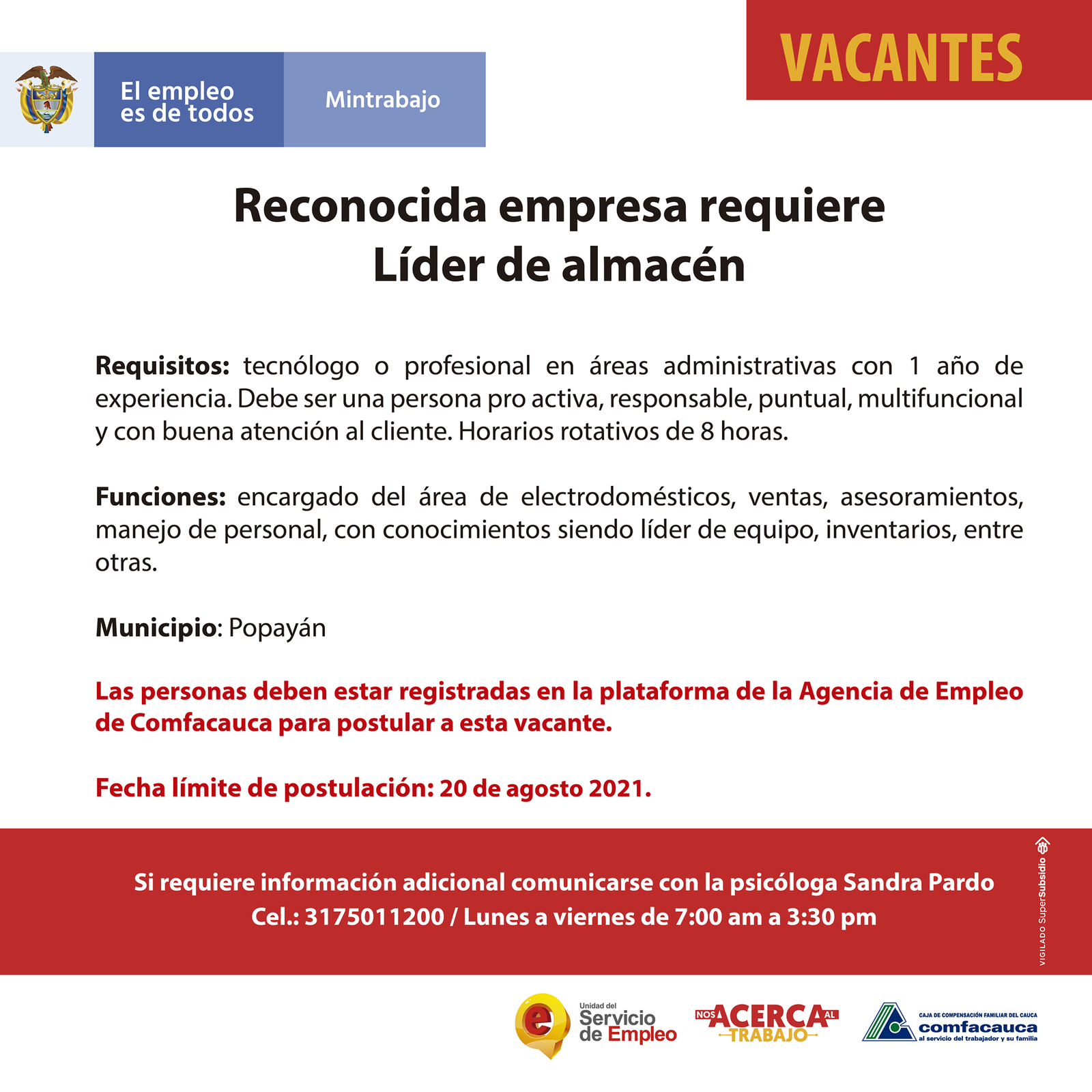 Atención a estas vacantes - Comfacauca - 08113
