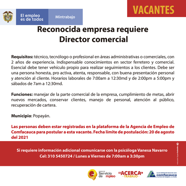 Atención a estas vacantes - Comfacauca