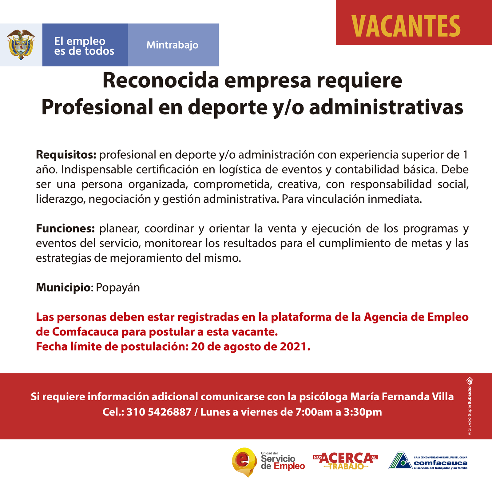 Atención a estas vacantes - Comfacauca - 0813_