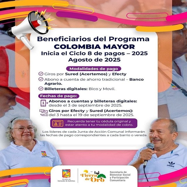 Atención beneficiarios - Alcaldía anuncia el inicio del Ciclo 8 de pagos del programa Colombia Mayor