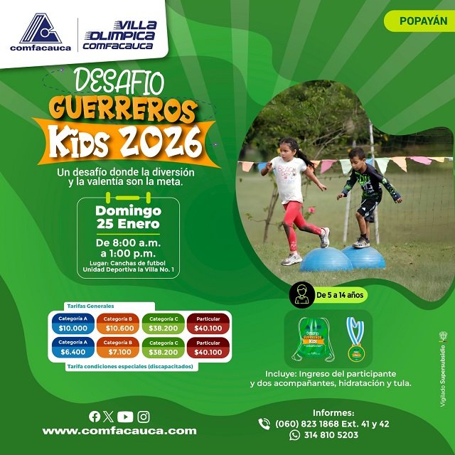 🧗 Aventura extrema para los más pequeños: Llega el "Desafío de Guerreros Kids Comfacauca 2026 6 Aventura extrema para los más pequeños - Llega el Desafío de Guerreros Kids Comfacauca 2026