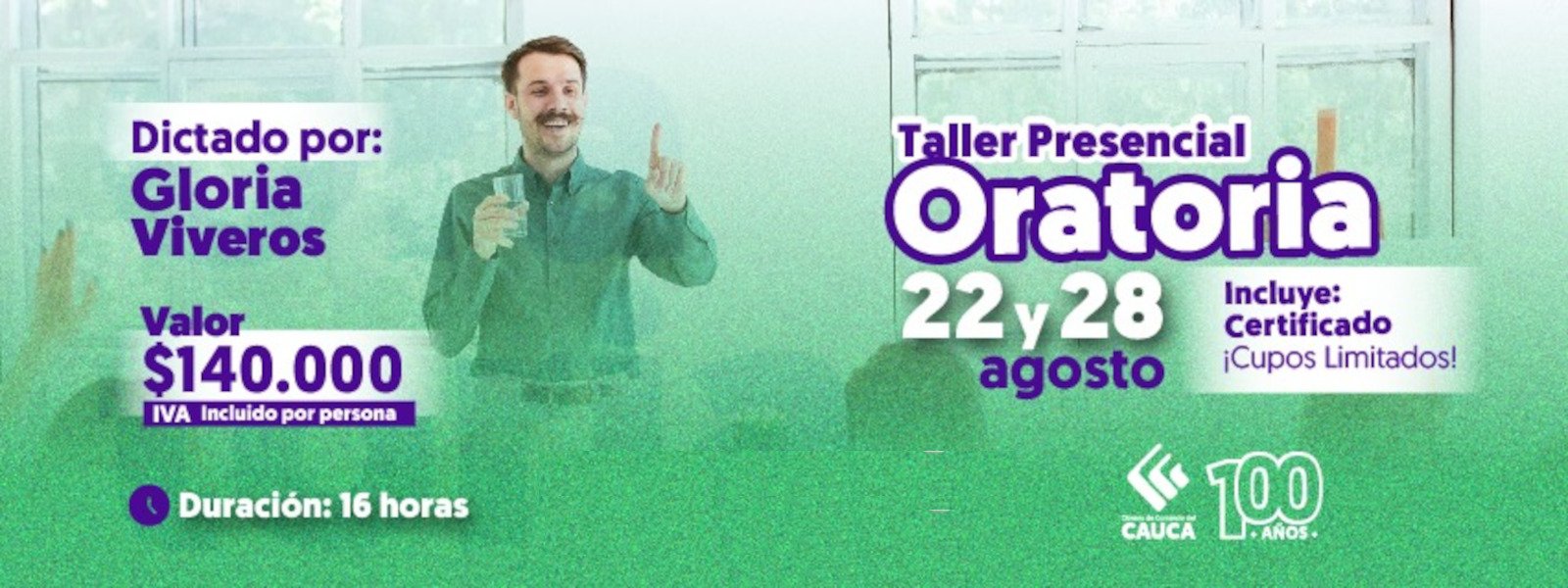 Banner Taller Presencial Oratoria - Camara de Comercio del Cauca