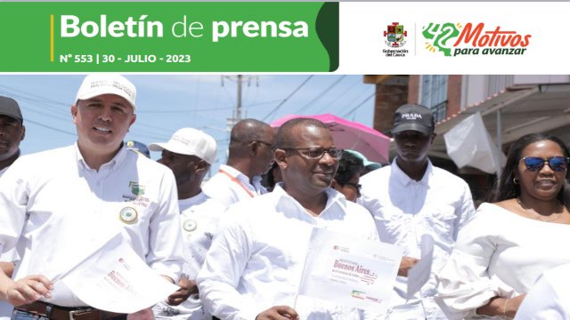 BOLETÍN DE PRENSA Nº 553 GOBERNACIÓN DEL CAUCA