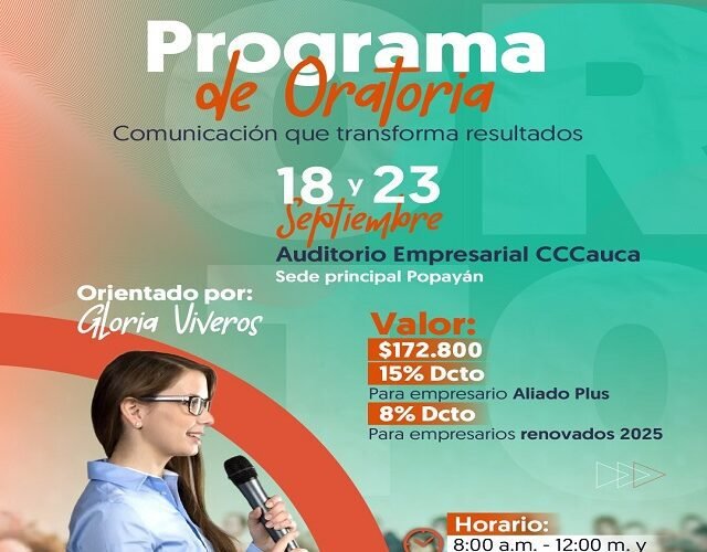 🗣️ Habilidades Clave: Cámara de Comercio del Cauca Lanza Taller de Oratoria para Ganar Confianza al Hablar en Público