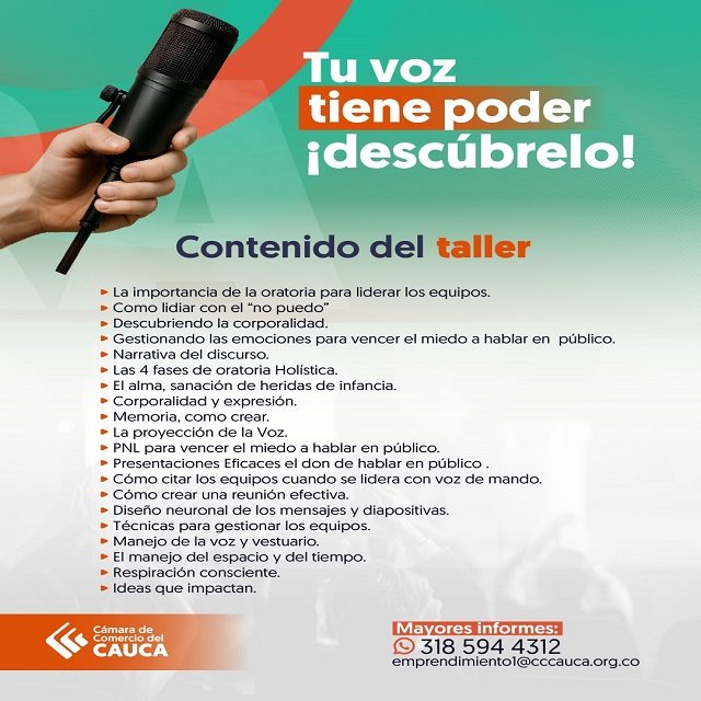 Cámara de Comercio del Cauca Lanza Taller de Oratoria para Ganar Confianza al Hablar en Público