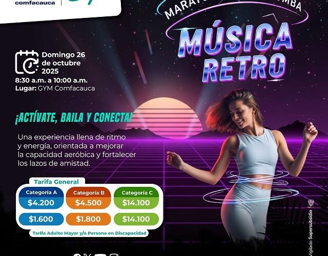 🎶 Energía y Ritmo: Comfacauca Invita a Maratón de Aerorumba con Música Retro este Domingo 26 de Octubre
