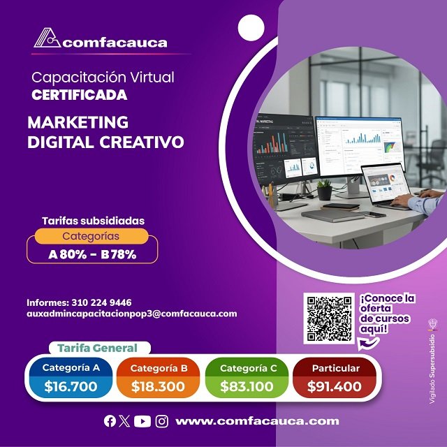 Comfacauca abre convocatoria para cursos virtuales certificados