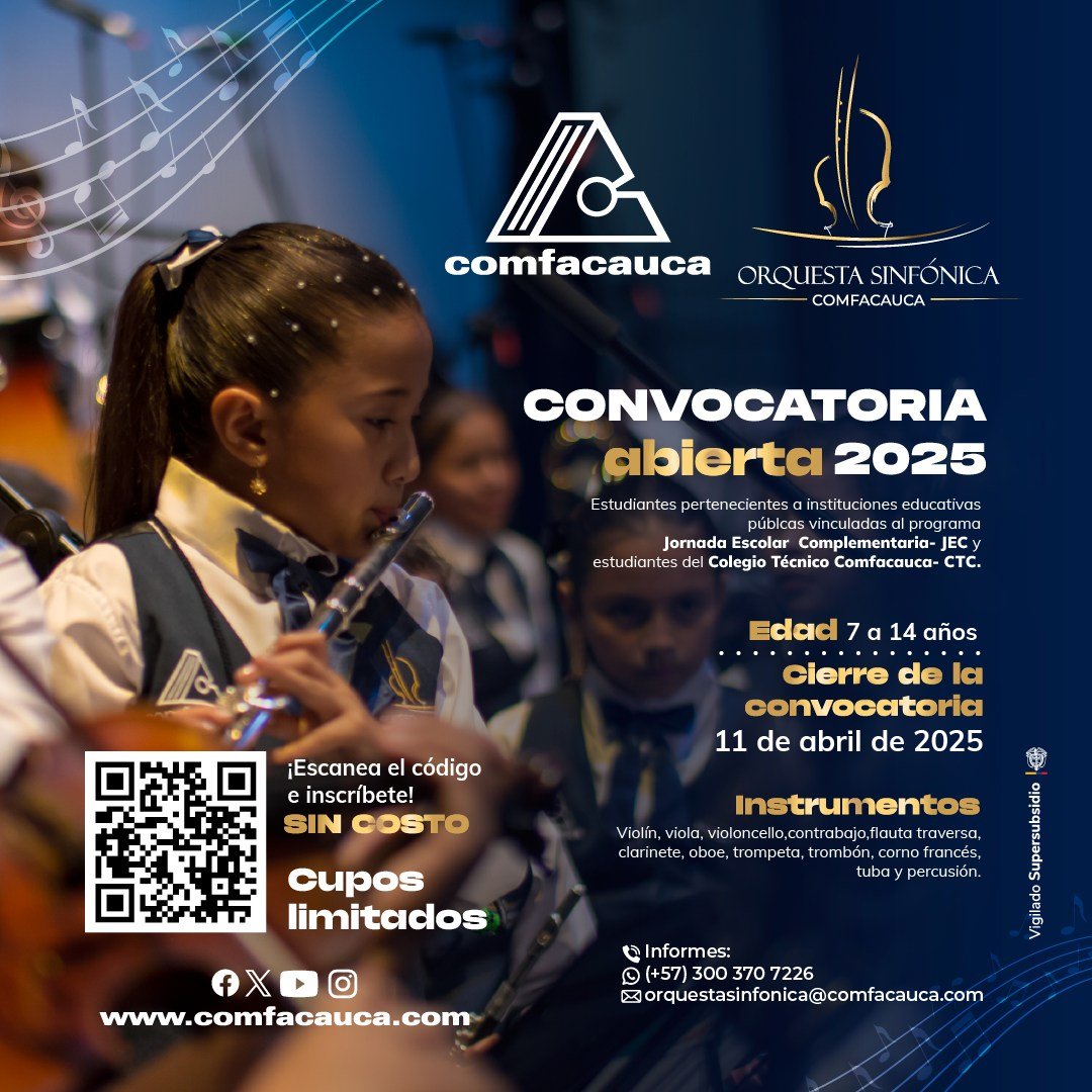 Convocatoria Abierta: Orquesta Sinfónica de Comfacauca para Niños y Jóvenes en Popayán