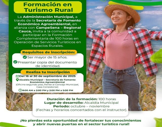 🌿 ¡Abren inscripciones! Alcaldía de Quilichao y CampeSena te invitan a la Formación gratuita en Turismo Rural