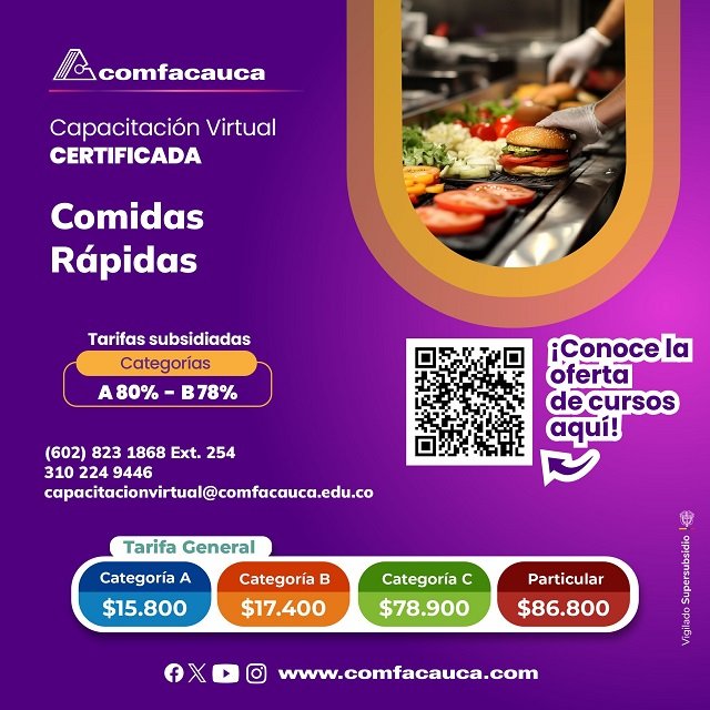 Cursos virtuales Comfacauca - Comidas rápidas