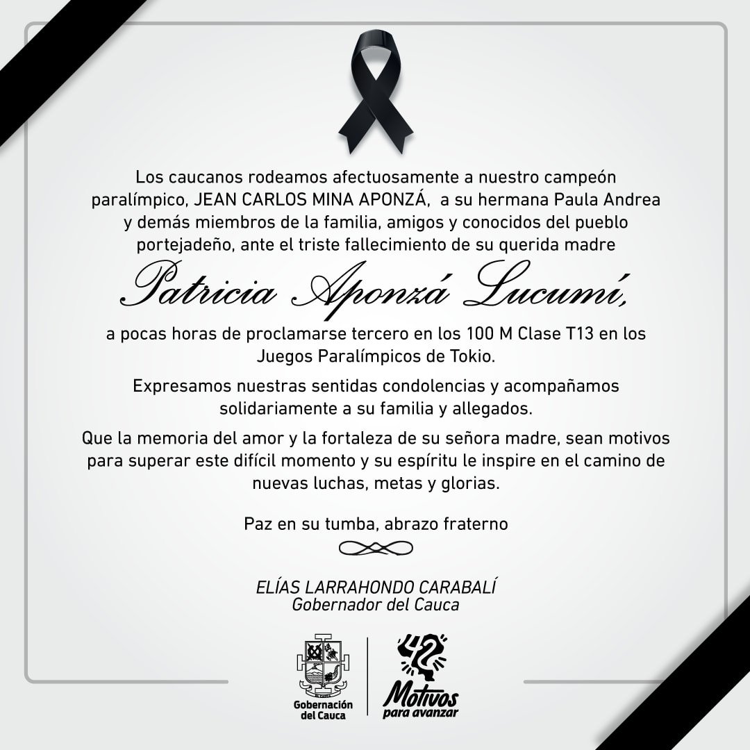 Fallece la madre de nuestro campeón paralímpico, Jean Carlos Mina Aponzá