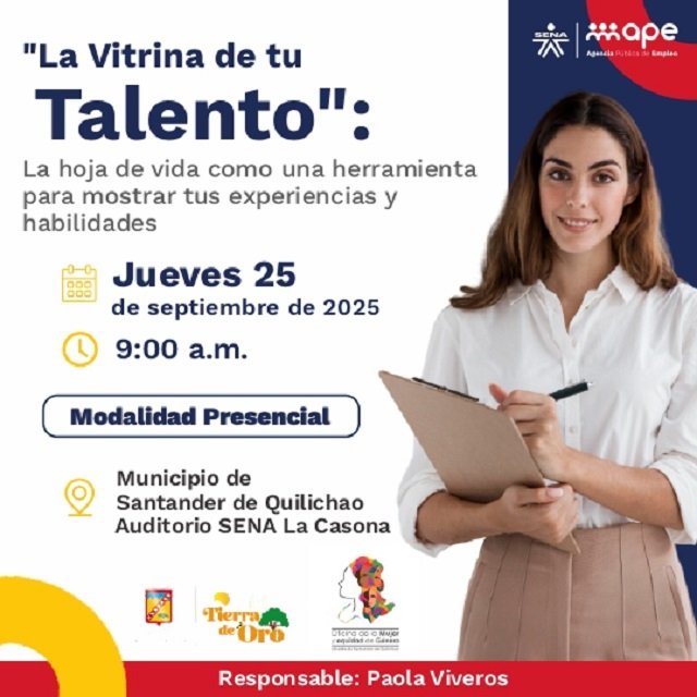 Fortalece tu perfil- Asiste al taller gratuito La Vitrina de tu Talento en Santander de Quilichao