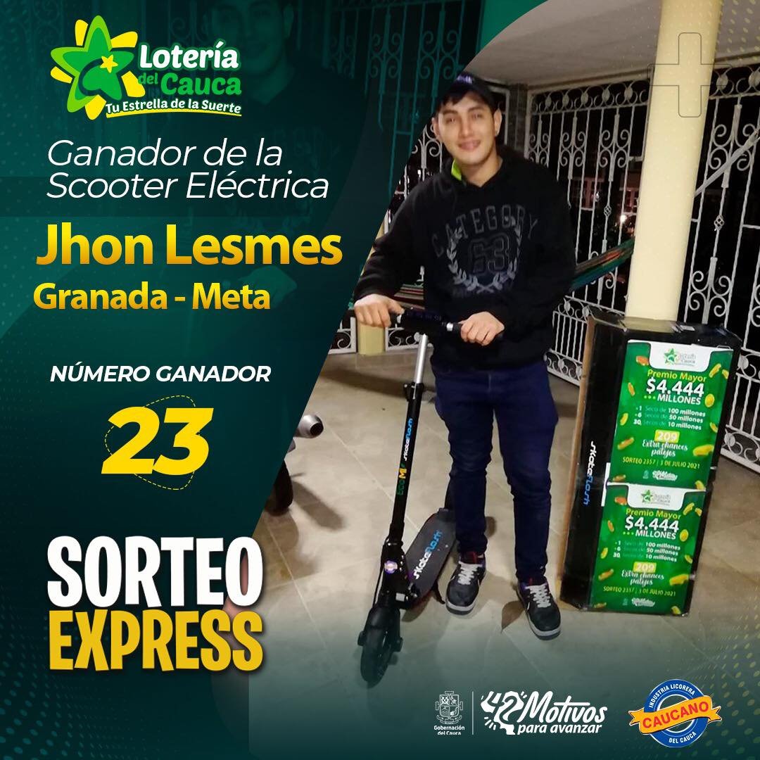 Ganador scotter electrica - Sorteo Express Loteria del Cauca
