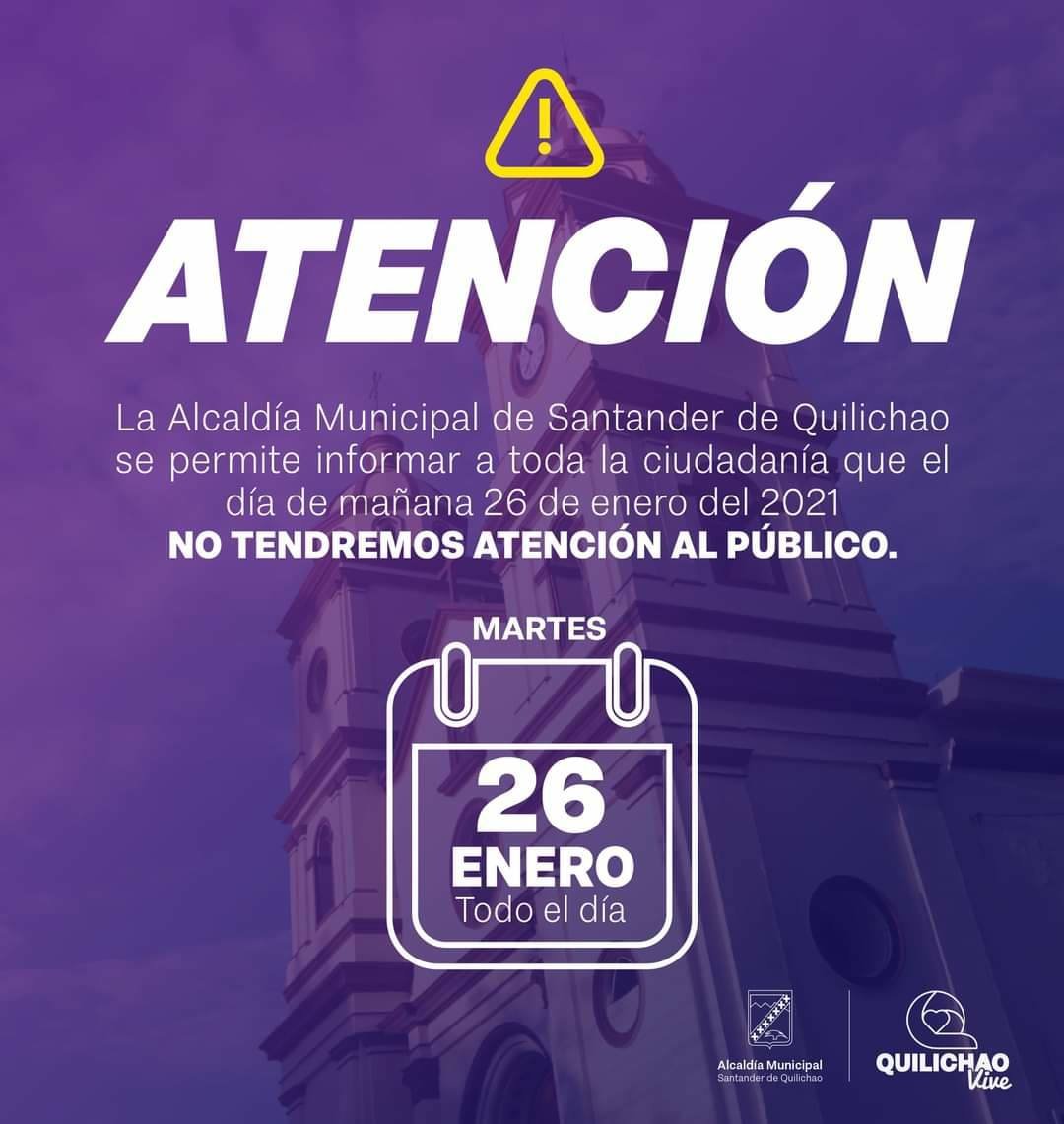 HOY NO HABRA ATENCION EN LA ALCALDIA DE SANTANDER DE QUILICHAO