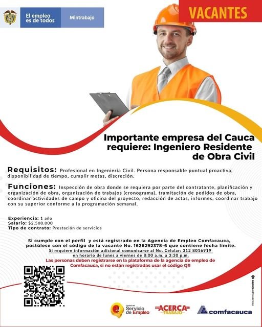 Importante empresa, requiere ingeniero residente de obra civil