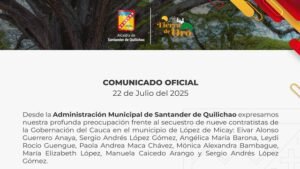 ¡Inmediata liberación! Santander de Quilichao rechaza secuestro de contratistas y exige respeto a la vida