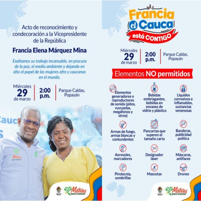 Invitación acto de reconocimiento y condecoración a la Vicepresidente de la República Francia Elena Márquez Mina 35 Invitación acto de reconocimiento y condecoración a la Vicepresidente de la República Francia Elena Márquez Mina