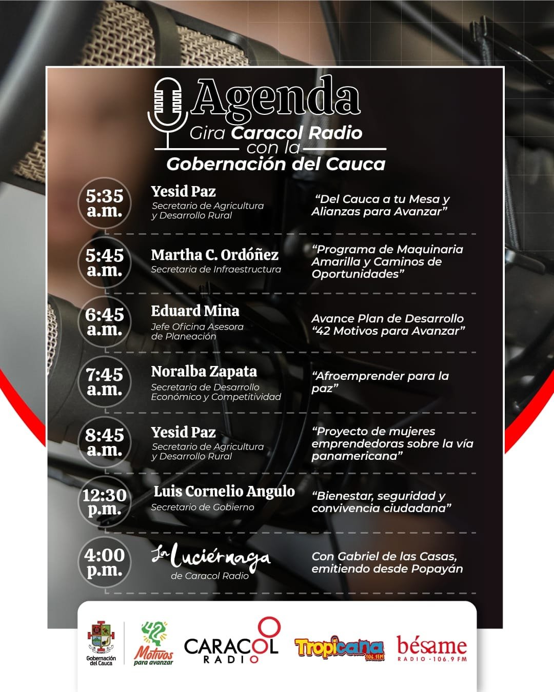 La gira de Caracol Radio estará en el Cauca1