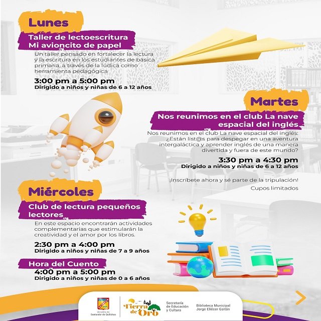 La magia de la lectura te espera! Inscríbete a la programación gratuita de la Biblioteca Pública Municipal