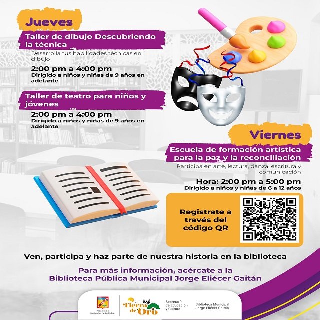 La magia de la lectura te espera! Inscríbete a la programación gratuita de la Biblioteca Pública Municipal