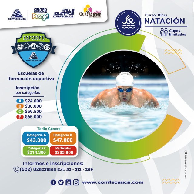 NATACIÓN en los diferentes centros recreativos y Villa Olímpica de Comfacauca