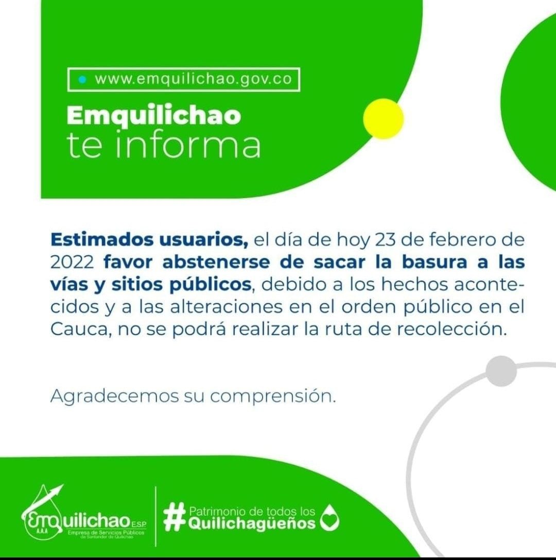 NO SACAR LA BASURA EL DIA DE HOY 23 DE FEBRERO