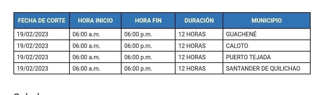 No habra energia durante 12 horas Compania Energetica de Occidente