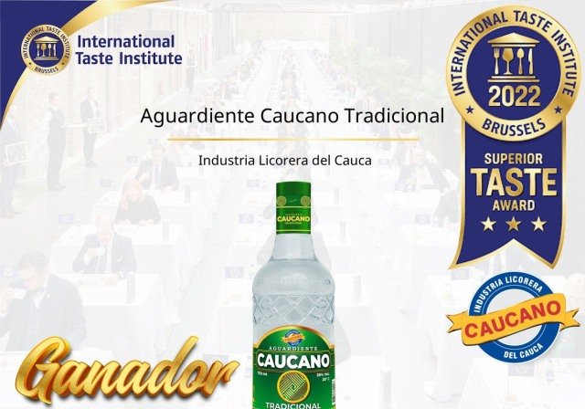 Nuevamente Aguardiente Caucano Tradicional ha sido premiado este 2022 por el INTERNATIONAL TASTE INSTITUTE de Belgica con dos estrellas