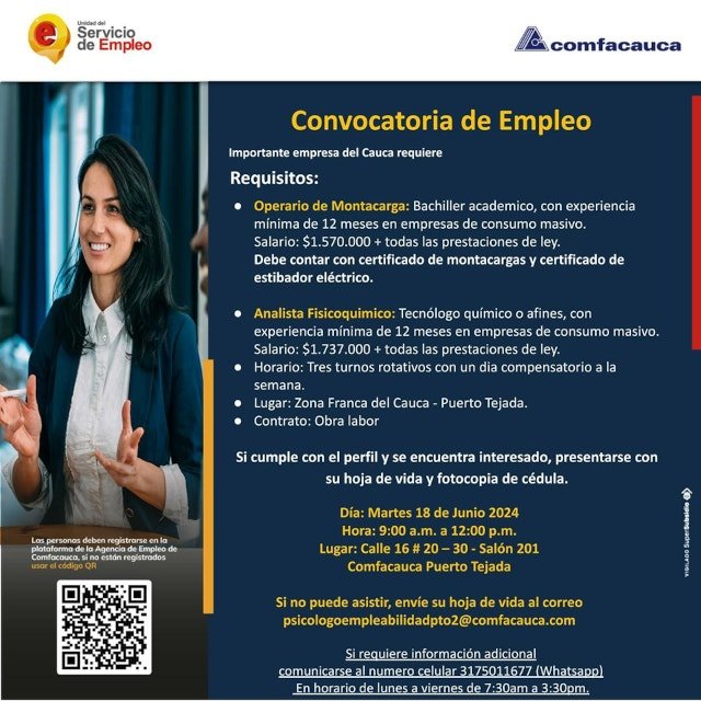 Ofertas de empleo - Servicio de empleo Comfacauca