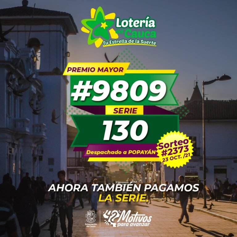 Premio Mayor de la Lotería del Cauca del sorteo 2373 del 23 de octubre-